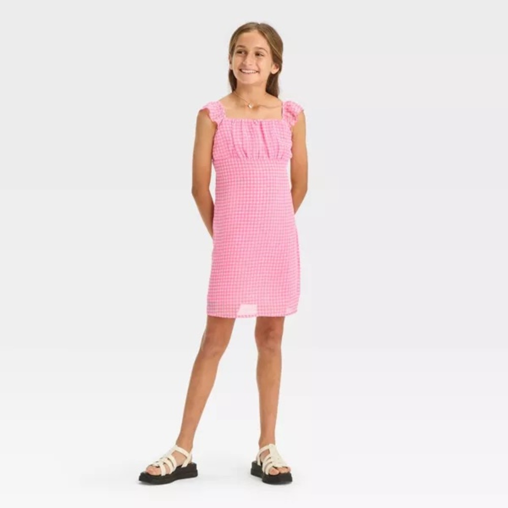 Girls Art Class Pink and White Gingham Dress